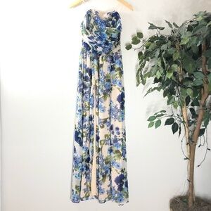 LuLus Floral Strapless Gown With Slit